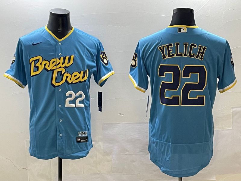 Men Milwaukee Brewers #22 Yelich Light Blue Elite 2025 Nike MLB Jersey style 3
